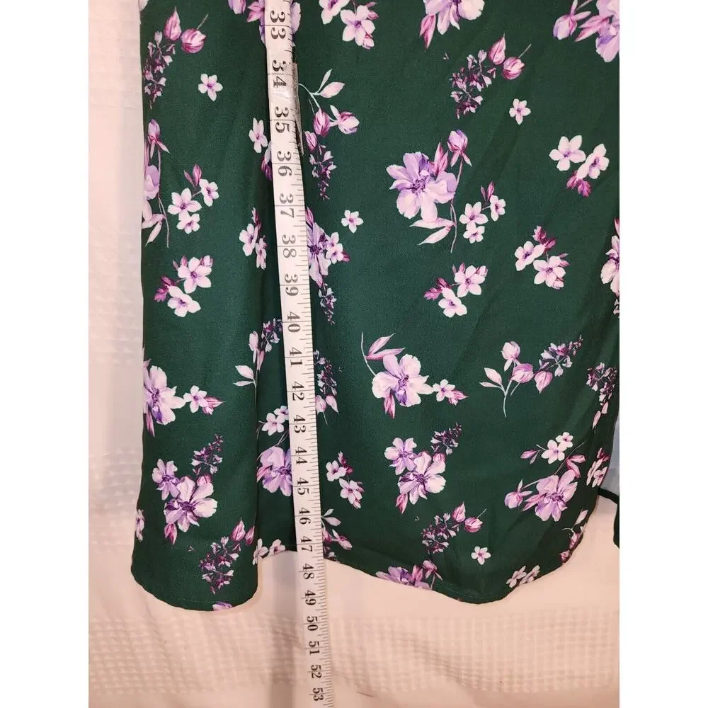 Alexia Admor Bubble Midi Dress Floral High Split Green Size 6 Long Sleeve 3476 - Picture 9 of 13